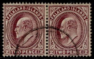 FALKLAND ISLANDS EDVII SG45b, 2d reddish purple, FU. Cat £550+ PAIR BPA CERT