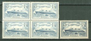 France # 300a SS Normandie - blk of 4 - Pale Blue (4) NH/VLH