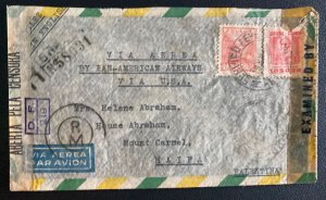 1945 Rio De Janeiro Brazil Censored cover to Haifa Palestine Elzbieta Schaffer