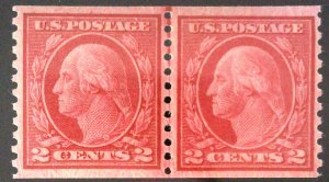 Scott#492 - VF - 2c Carmine - Washington - Type III - Joint Line Pair - OG -1917