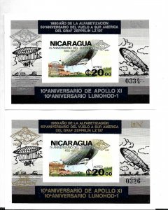 NICARAGUA 1980 GRAF ZEPPELIN APOLO XI SPACE LITERACY YEAR 2 SS SILVER AND GOLD