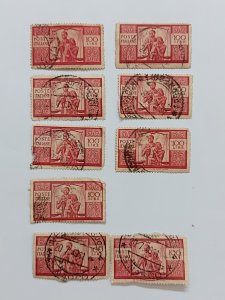 1945 Italy 100L Red Lot of 9 Used/VF SG#669