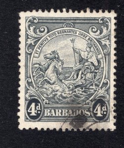 Barbados 1938 4p black Seal, Scott 198 used, value = 25c