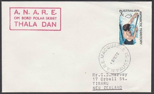 AUSTRALIA ANTARCTIC 1972 cover ex Macquarie Base - Thala Dan ship cachet....L952