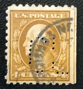 US #427 Used / Perfin C.L.  1914 F-VF / Straight Edge Right