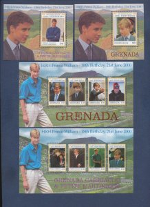 GRENADA Scott 2944-2945 & GRENADINES - four MNH S/S  - Prince William - 2000