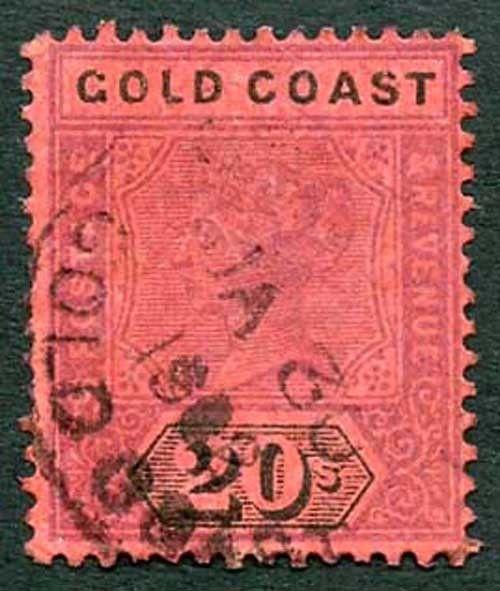 Gold Coast SG25 1894 QV 20/- Dull Mauve & Black/Red VFU