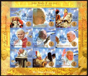 Sao Tome and Principe 2005 POPE JOHN PAUL II TRIBUTE Sheetlet IMPERFORATED MNH