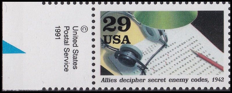 US 2697f Decipher secret enemy codes 29c copyright single LL 4542 1 MNH 1992