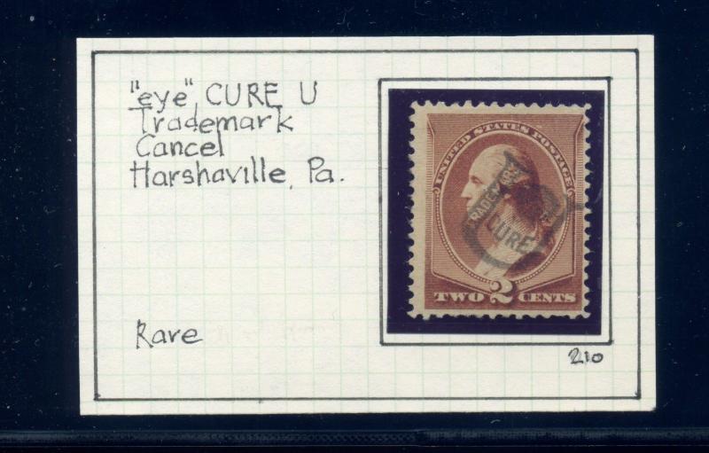 Scott #210 I EYE CURE U FULL STRIKE FANCY CANCEL Used Stamp (Stock #210-FC1)