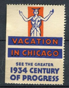 USA; 1934 early Chicago Vacation Local Advert special stamp Mint value