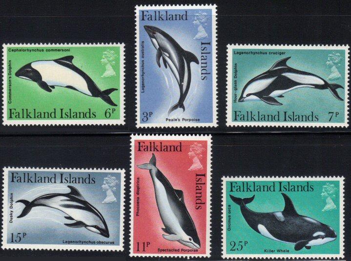 Falkland Is. #298-303 MH cpl dolphins whales