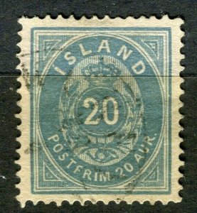 ICELAND; 1870s early classic issue used Shade of 20aur. value