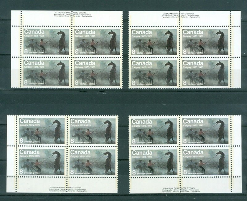 Canada. 1975 Set. 4 Corner Block Margin. Calgary 1895-1975. Horse . Sc# 667