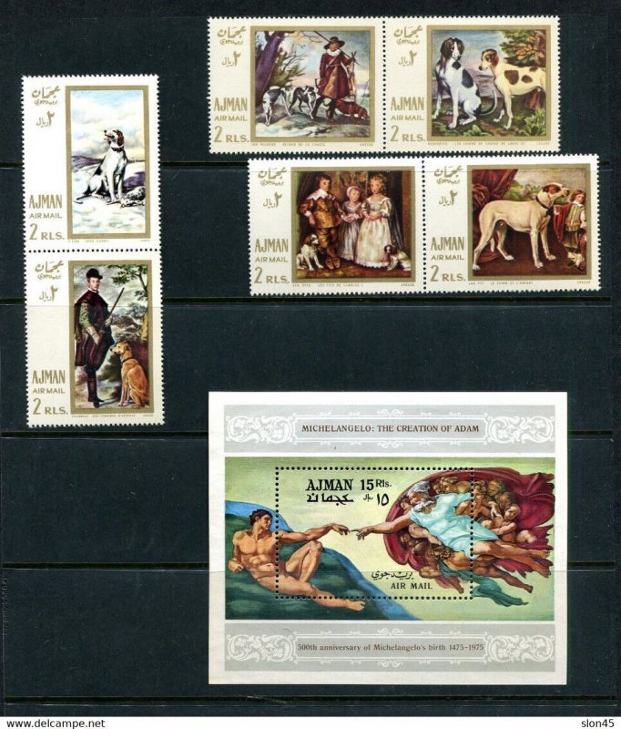 Ajman SS + stamp The creation of Adam/painting with dogs  MNH 13724 
