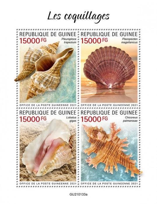 Guinea 2021 MNH Seashells Stamps Chicoreus Lobatus Sea Shells Marine 4v M/S