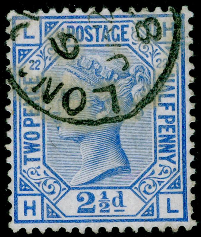 SG157, 2½d blue PLATE 22, FINE USED, CDS. Cat £40. HL