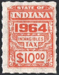 SRS IN D280 $10.00 Indiana Intangible Tax Revenue Stamp (1964) MNH