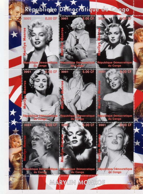 Congo 2001  Marilyn Monroe 2 x Shlt (9) mnh vf americana