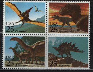 US 2425a MNH PREHISTORIC ANIMALS BLOCK OF 4 1989