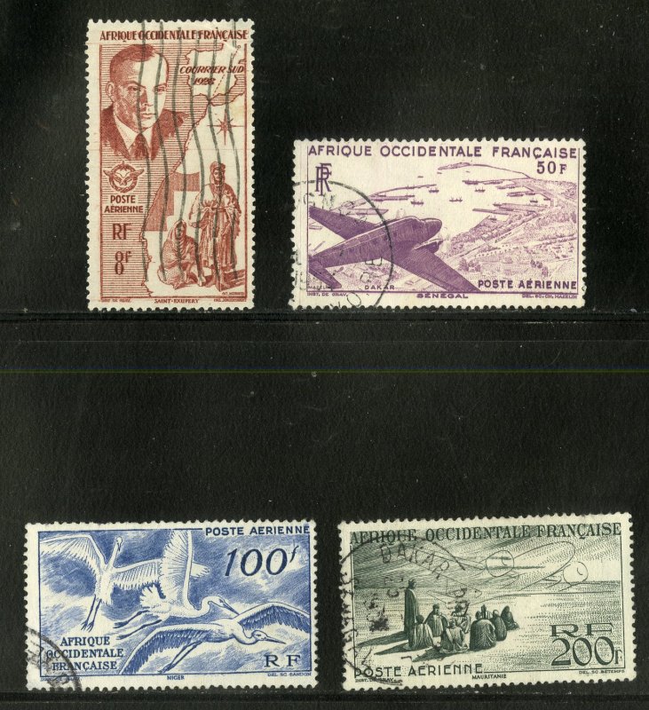 FRENCH WEST AFRICA C11-14 USED SCV $12.00 BIN $6.00 BIRDS, AIRPLANE, PEOPLE