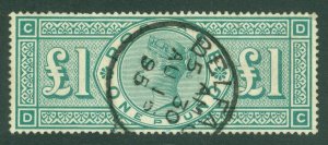 SG 212 £1 green. Very fine used with a Belfast CDS, Aug 1st 1895. Nice deep... 