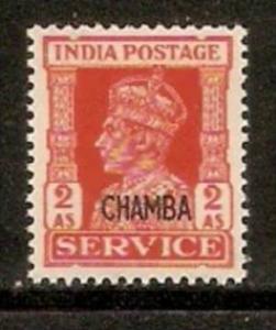 India Convention States -  CHAMBA 1941-46 2 As KG VI SERVICE SG - O79 / Sc O6...