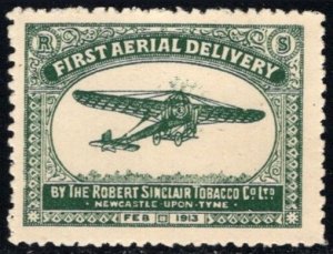 1913 Great Britain Poster Stamp First Aerial Delivery Bleriot Monoplane MNH