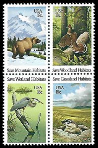 PCBstamps    US #1921/1924a Block 72c(4x18c)Wildlife Habitats, MNH, (8)