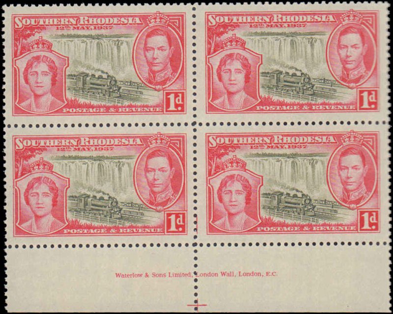 Southern Rhodesia #38, Incomplete Set, Blk of 4, 1907-1910, Never Hinged