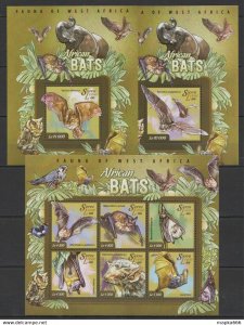 2015 Sierra Leone Animals Fauna African Bats Kb+2Bl ** Stamps St574
