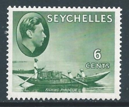 Seychelles #129 NH 6c George VI Defin. - Canoe - Grayish Green - Chalky Paper