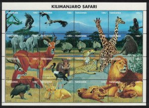 Tanzania Birds Hippo Lion Wild Animals Fauna Kilimanjaro Sheetlet of 16v 1995