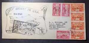 1935 USA First Flight Cover FFC Manila PI to USS Black Hawk San Francisco CA USA