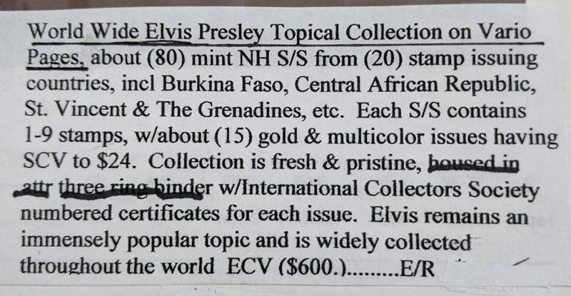 EDW1949SELL : ST VINCENT Beautiful collection of Elvis Presley Topical.