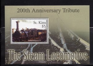 St. Kitts 2004 $5.00 Steam Locomotive Souvenir Sheet, Scott 598 MNH