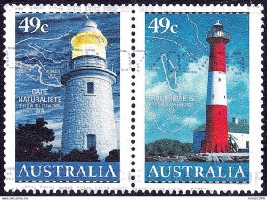 AUSTRALIA 2002 49c Multicoloured, Lighthouse Joined Horizontal Pair SG2188/9 FU