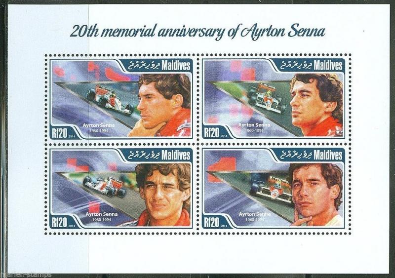 MALDIVE  ISLANDS 2014 20th MEMORIAL ANNIVERSARY OF AYRTON SENNA SHEET   MINT NH