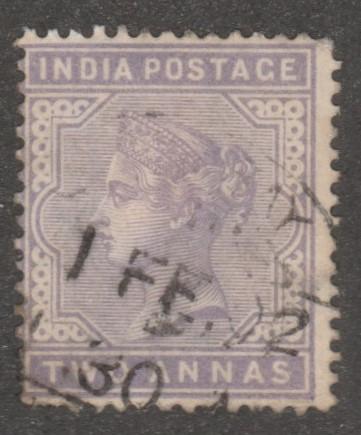 India stamp, Scott# 58, used, Two Annas, light purple color, #M084