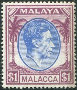 MALACCA-1949-52 $1 Blue & Purple Sg 15 slight toning at right UNMOUNTED MINT