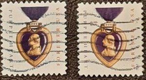 US Scott # 4704,4704b, two used Purple Heart, 2012,2014; VF; off paper