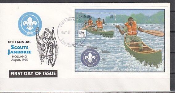 Grenada, Scott cat. 2427. Holland Scout Jamboree s/sheet. First day cover. ^