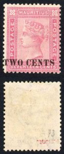 Mauritius SG119 2c on 17c Rose Fresh M/M (expertized on reverse) cat 150 pounds