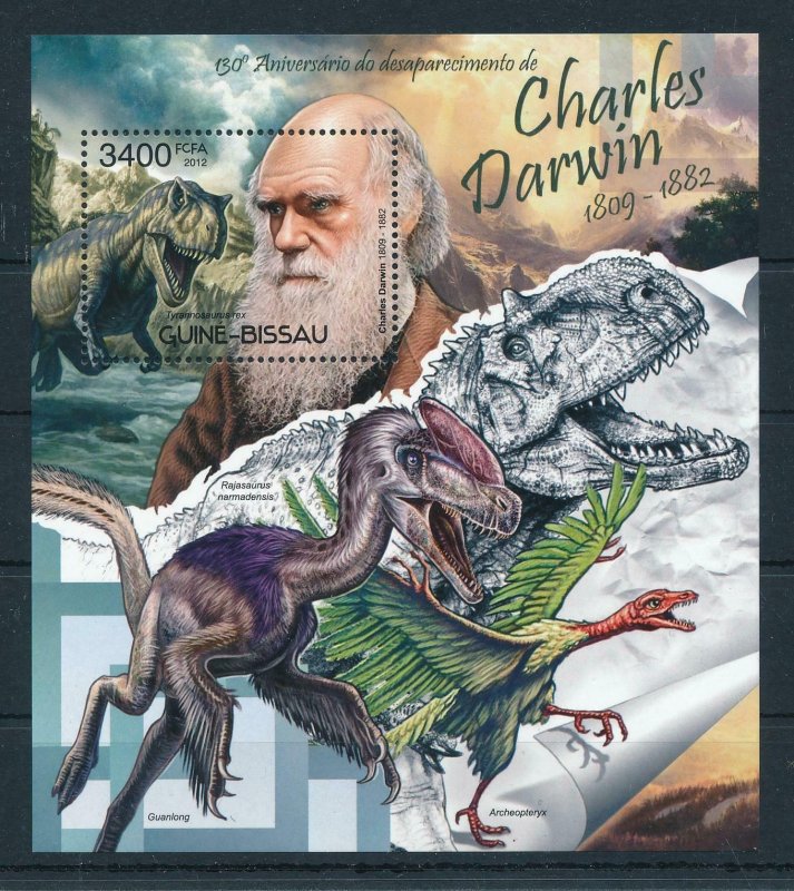 [106447] Guinea Bissau 2012 Prehistoric animals dinosaurs Darwin bird Sheet MNH