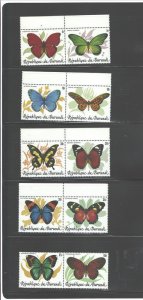 BURUNDI 1984 BUTTERFLIES#611-615 MNH, c.v.=$315.00 UNFOLD PAIR