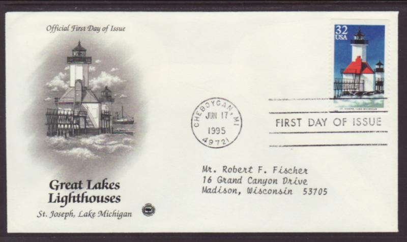 US St Joseph Lighthouse 1995 PCS Typed FDC BIN