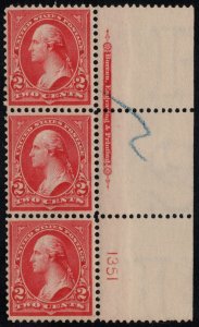 MALACK 279B VF/XF OG NH, Plate Strip of 3, SELECT! k2061