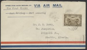 1929 Flight Cover AAMC #2917g Wrigley NWT to Edmonton Alta