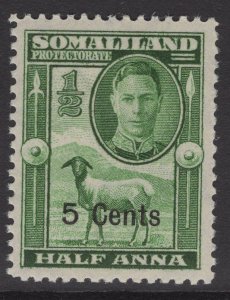 SOMALILAND SG125 1951 5c on ½a GREEN MNH