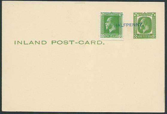 NEW ZEALAND 1932 GV ½d postcard uprated with ½d stamp downrated with opt...37806